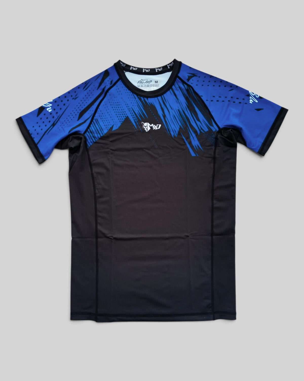 MYU Blue Ranked rashguard, IBJJF blue belt rank short-sleeve no-gi BJJ top — back view
