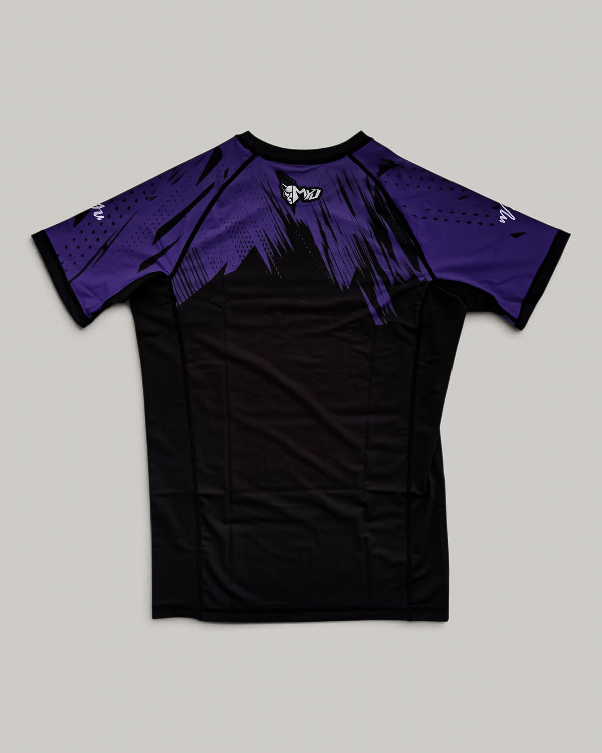 MYU Purple Ranked rashguard, IBJJF purple belt rank short-sleeve no-gi BJJ top — back view