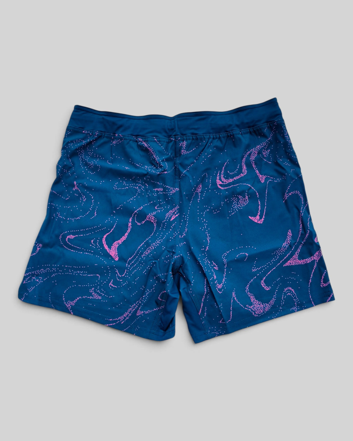 MYU Ocean Marble fight shorts, blue marbled grappling and MMA shorts — back view