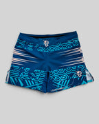 MYU Teal Circuit fight shorts, teal grappling and MMA shorts with circuit print — front view