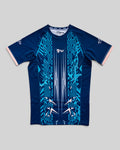 MYU Teal Circuit rashguard, teal short-sleeve BJJ top with circuit line print — front view