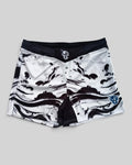 MYU Ink Explosion fight shorts, grappling and MMA shorts with ink splatter print — front view