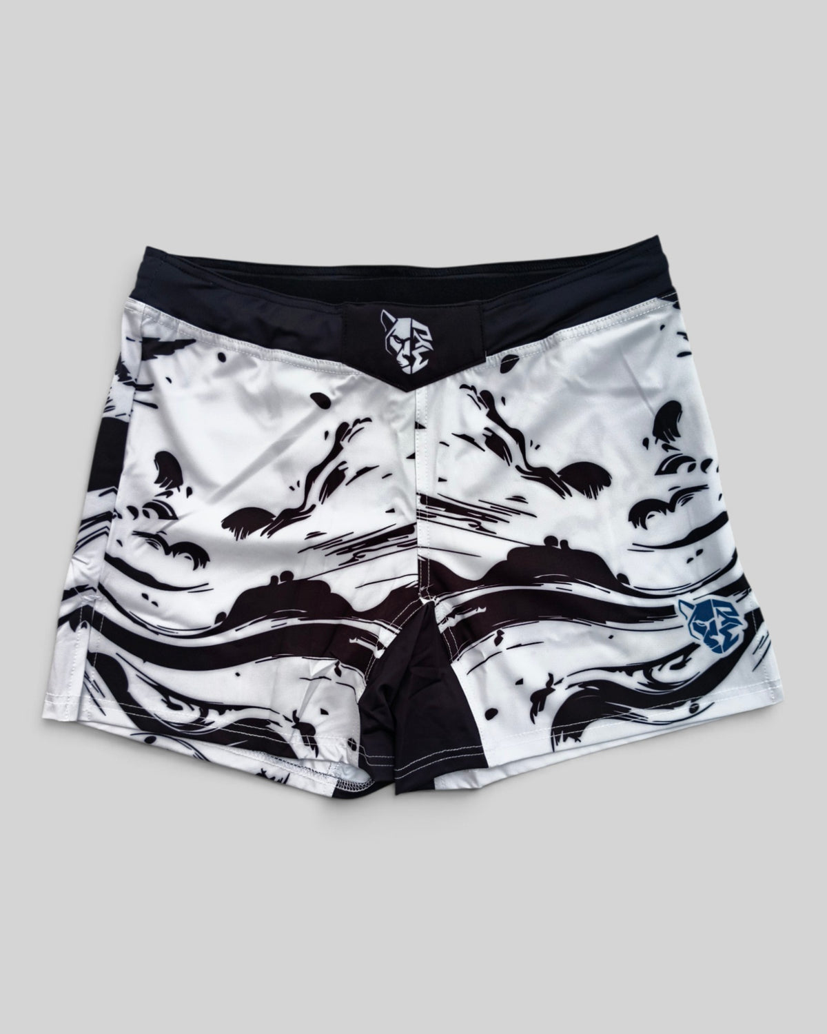 MYU Ink Explosion fight shorts, grappling and MMA shorts with ink splatter print — front view