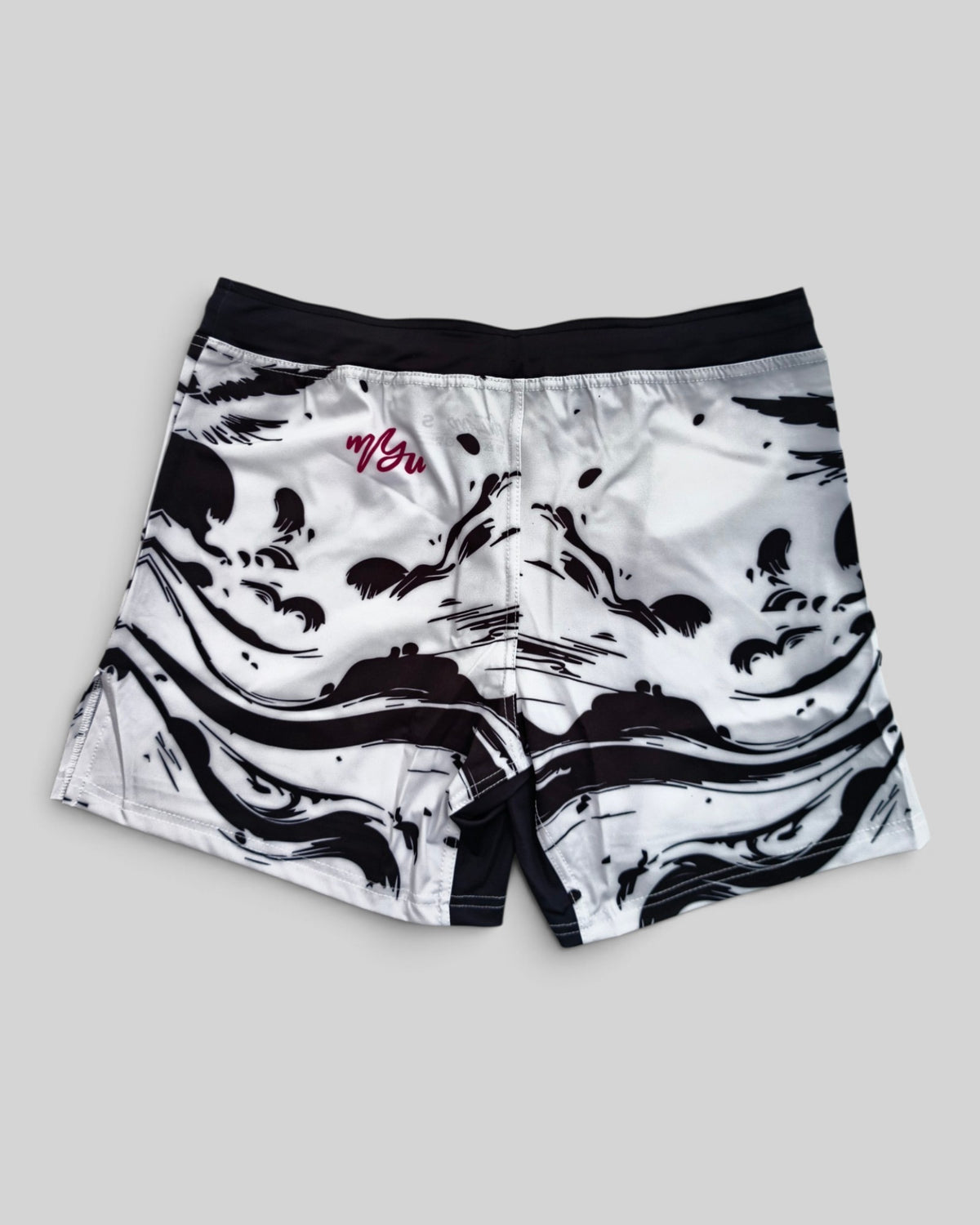 MYU Ink Explosion fight shorts, grappling and MMA shorts with ink splatter print — back view