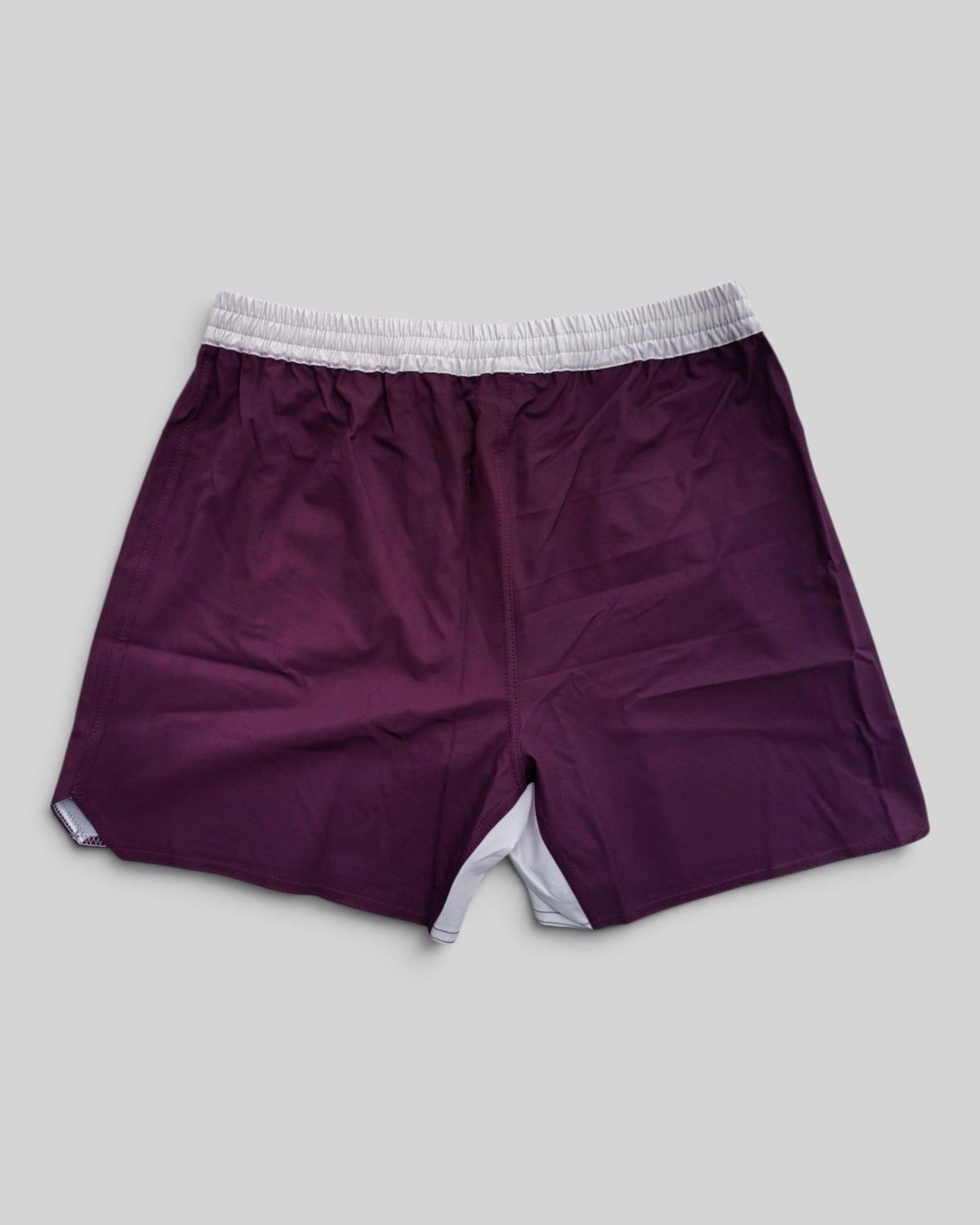 MYU Bordeaux fight shorts, deep red grappling and MMA shorts — back view