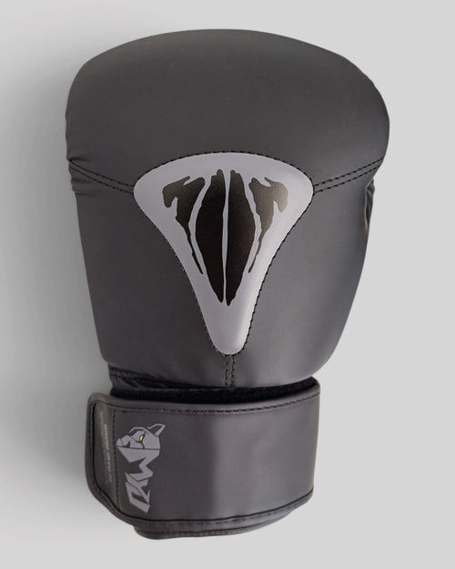 MYU PARS boxing gloves in black, hook-and-loop training and sparring gloves — front view