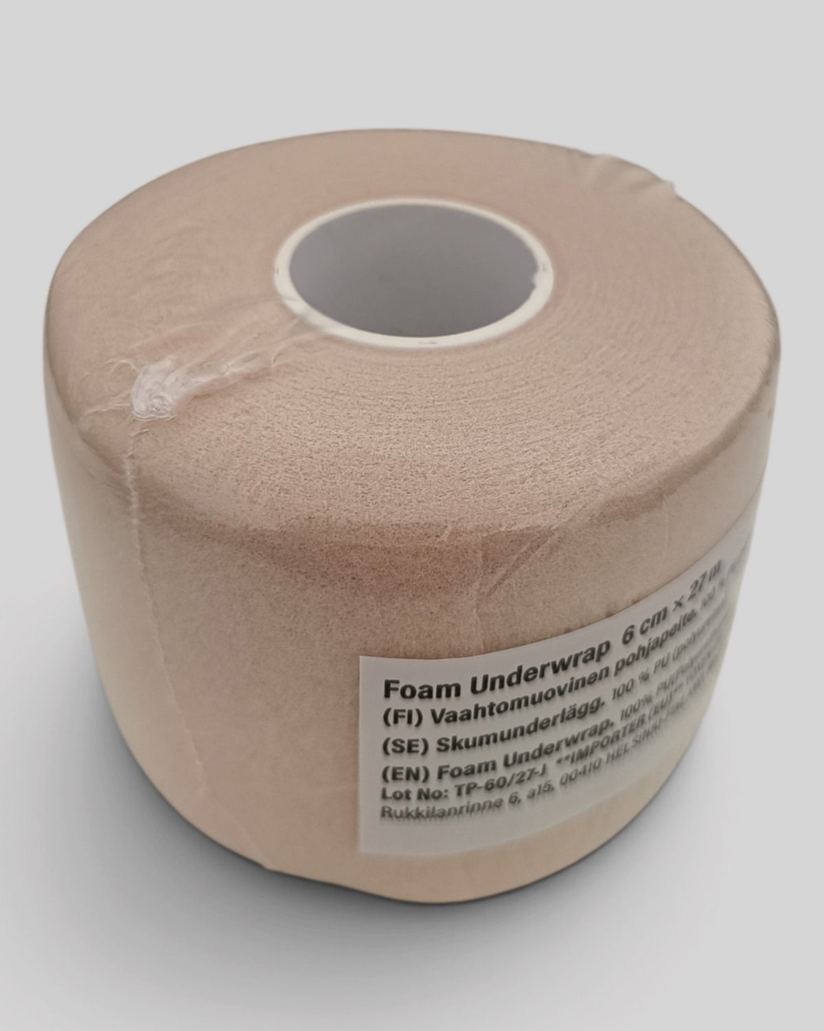 MYU foam underwrap roll used as a base layer under athletic tape — packed look