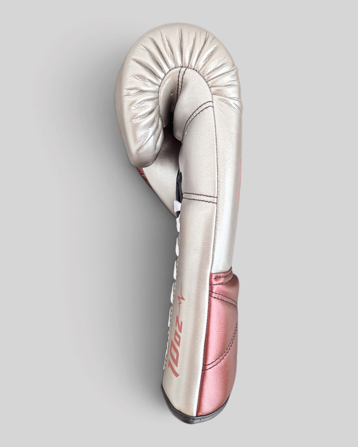 MYU CICERO boxing gloves in red and grey, lace-up training and sparring gloves — outer side of the hand