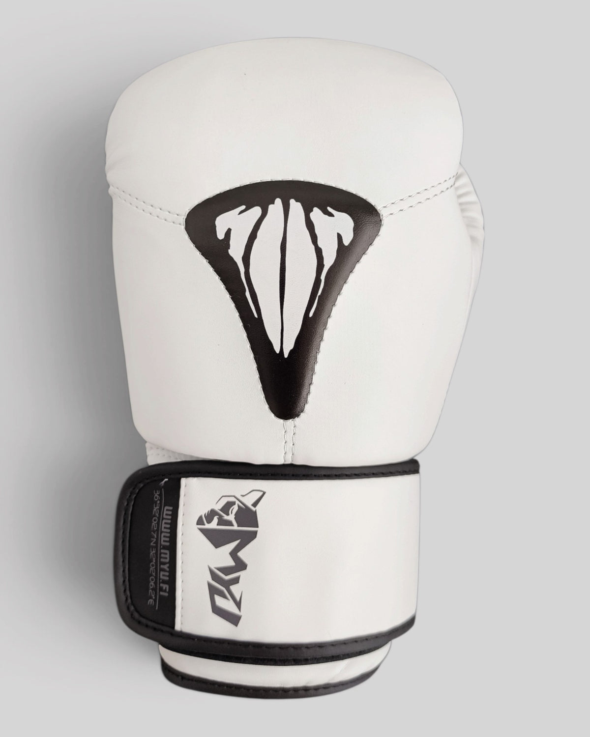 MYU PARS boxing gloves in white, hook-and-loop training and sparring gloves — front view