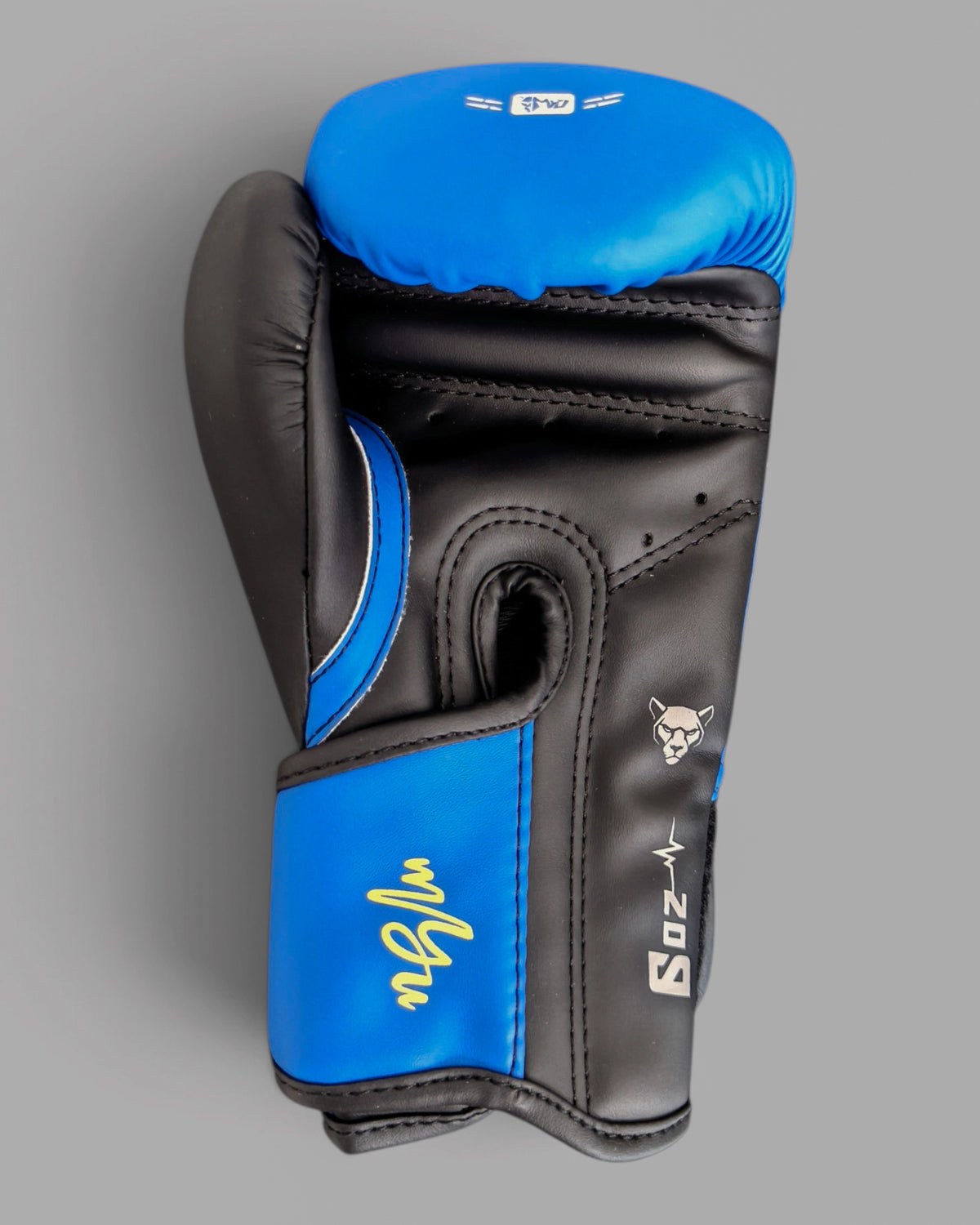 MYU PARS kids boxing gloves in blue, hook-and-loop gloves for junior boxers — palm side