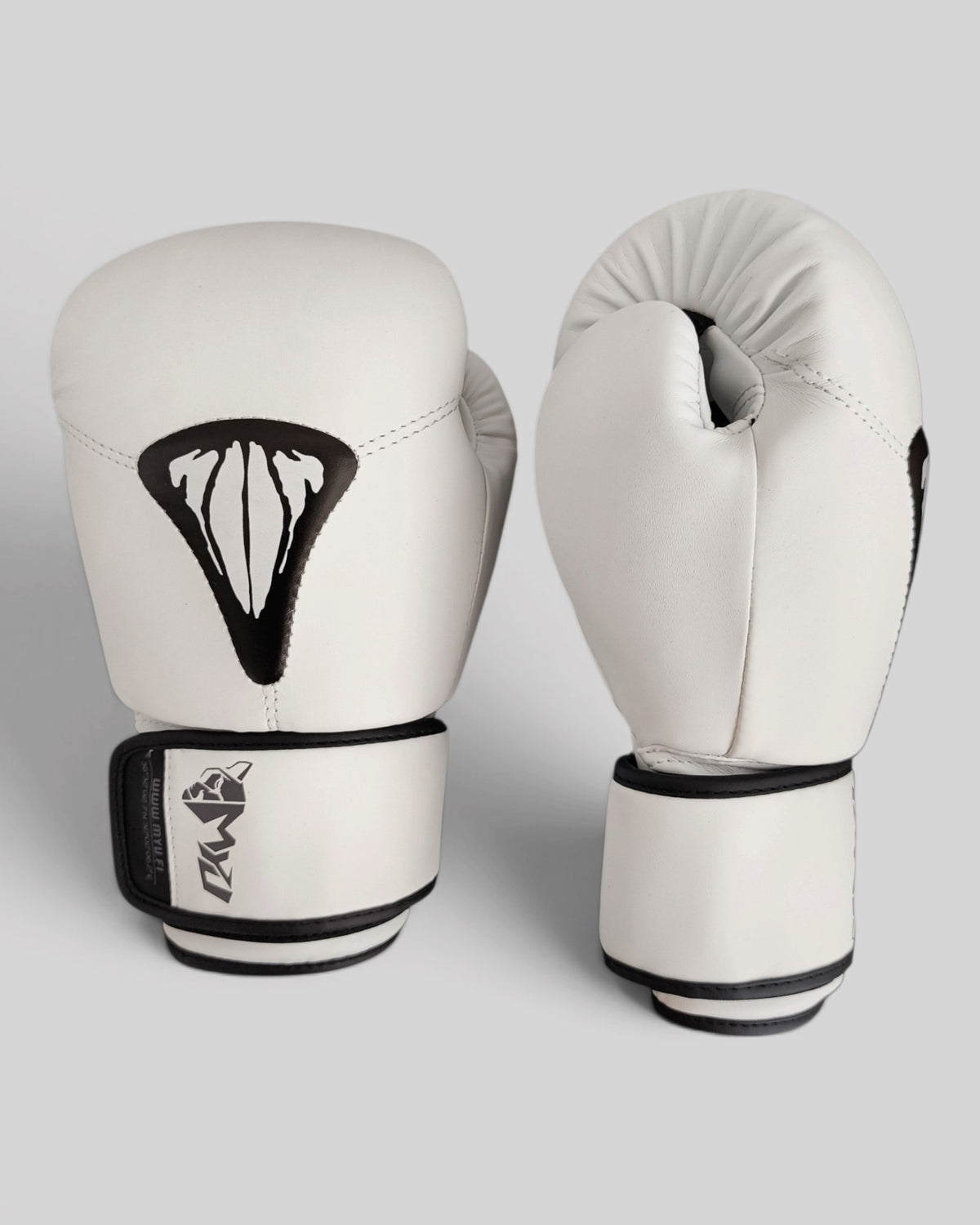 MYU PARS boxing gloves in white, hook-and-loop training and sparring gloves — both gloves side by side